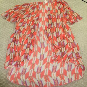 Pronto Women's Size Large Vibrant Orange Patterned Open Cardigan